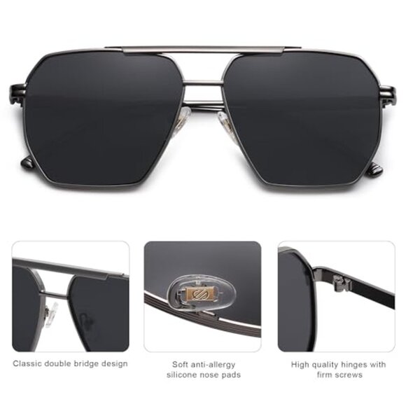 Retro Oversized Square Polarized Sunglasses Vintage Metal Frame Y2K Chic main image 8